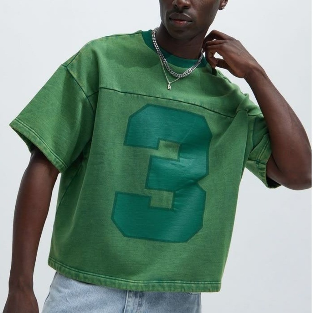 Fashion Nova Men Green Number 3 Graphic Short Sleeve Sweatshirt Small "Kyle"